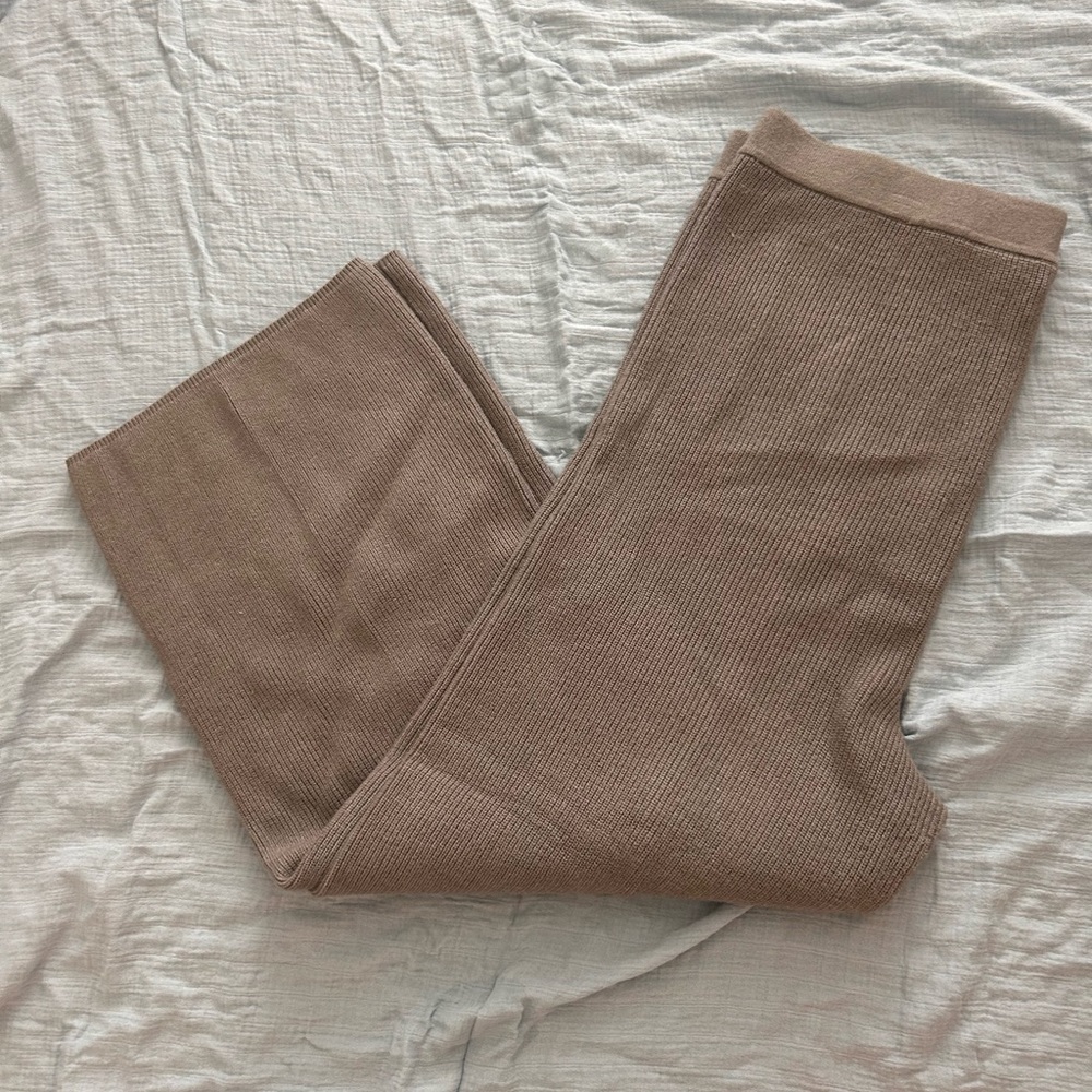 Cozy Maternity Ribbed Knit Pants in Grey Brown